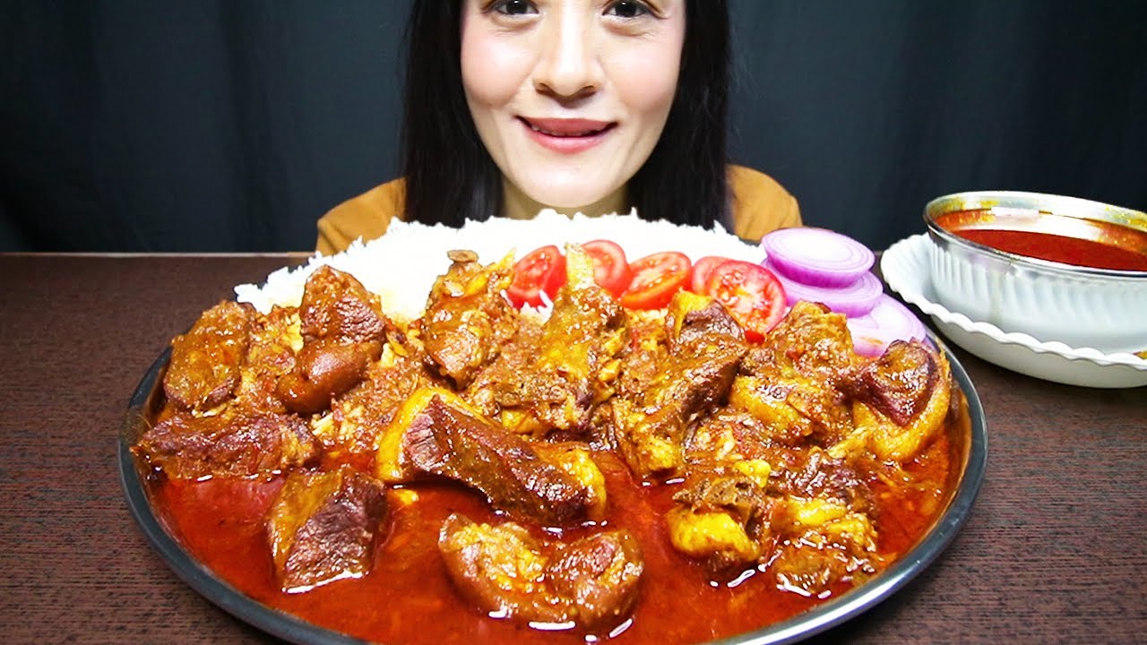 SPICY DELICIOUS MUTTON CURRY, MUTTON GRAVY, BASMATI RICE & SALAD 