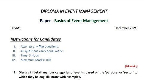 Diploma in Event Management 2021 || Basics of Event Management Question Paper || IGNOU || Dec 2021