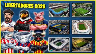 🏟️ Todos os ESTÁDIOS e MASCOTES da Copa Libertadores 2026! 🐾