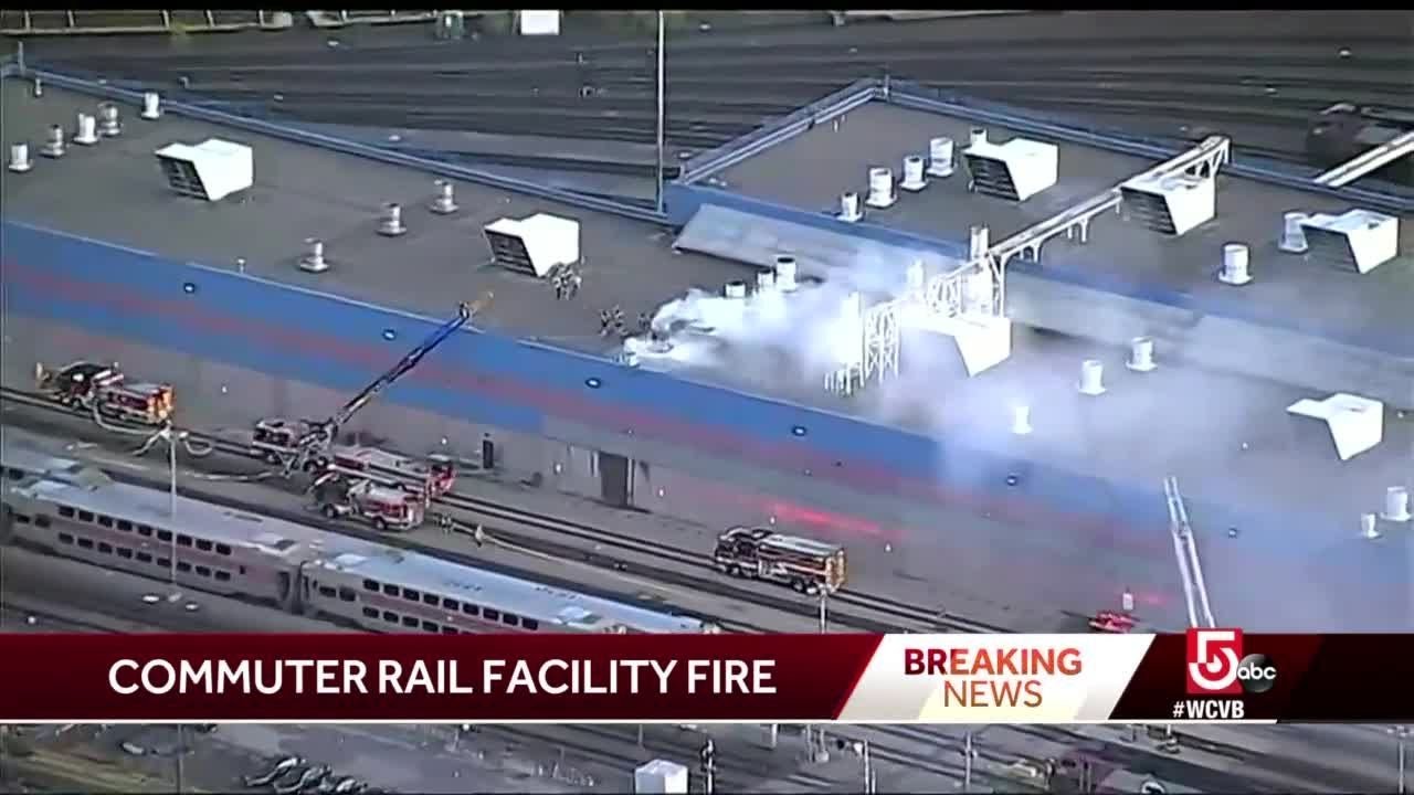 Fire breaks out at MBTA commuter train repair, storage facility
