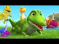 Funny dinosaurs race on crocodile at jungle  dinosaurs adventure race comedy cartoons