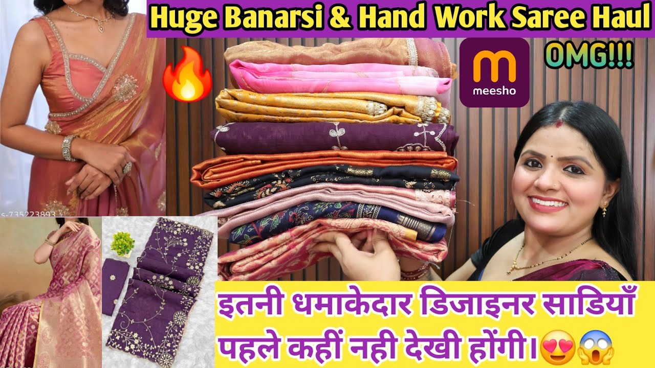 💃Meesho Huge Designer Handwork Saree Haul 😍 Banarasi Silk Wedding & Partywear Sarees | Meesho Haul