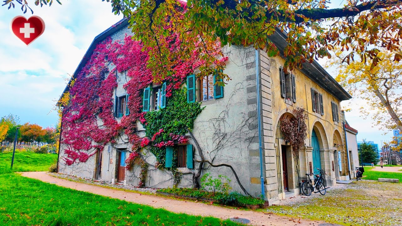 Осеннее спокойствие в Женеве 🇨🇭 Спокойная прогулка по музею Ариана и осенние листья [4K]