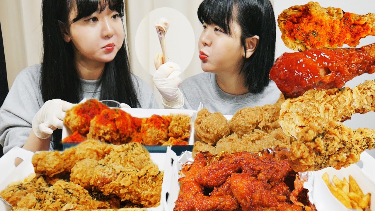1분차이 쌍둥이 언니랑 후라이드치킨 , 양념치킨 푸드파이팅!! 1인 4닭 가뿌자! TWINS MUKBANG