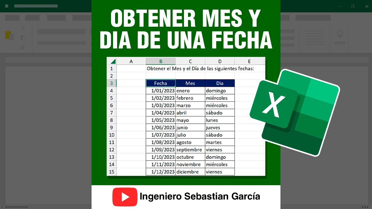 Obtener el nombre del Mes y del Dia en Excel #shorts - YouTube