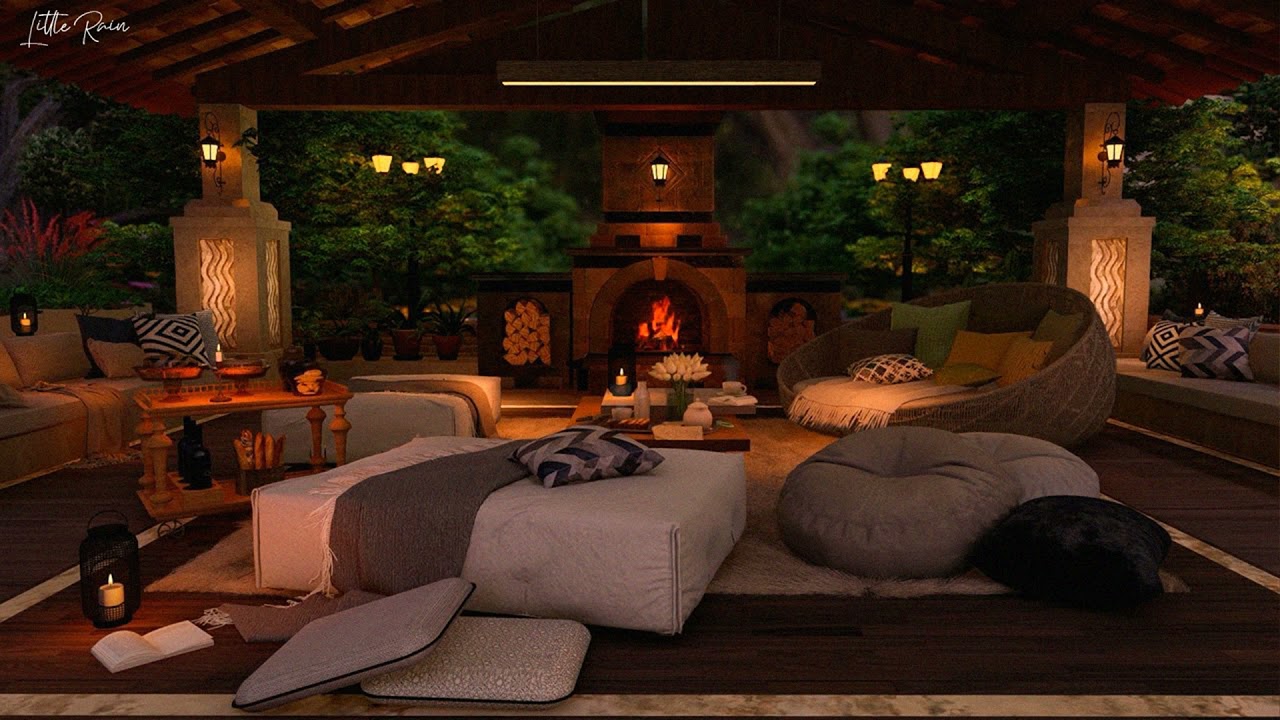 Cozy Pavilion Ambience ASMR 🌙 Gentle rain sounds in a cozy outdoor pavilio