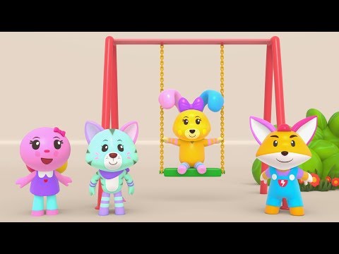 Fox and Rabbit Playing Swing with Friends
