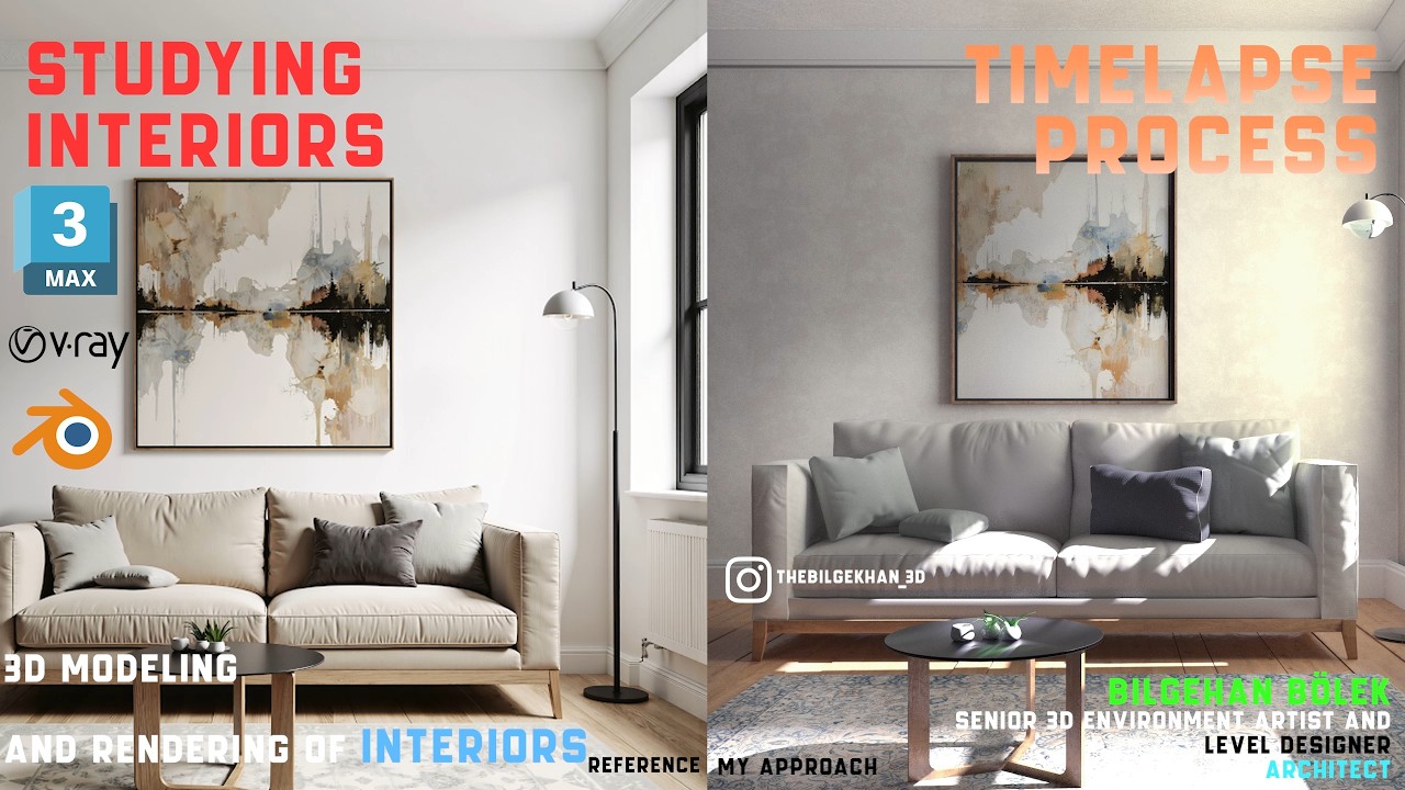 Studying Interiors - 3D Modeling and VRay Rendering - Timelapse - Architectural Visualization -