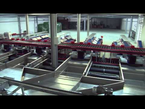 Sorter - line with presorting and robot for stacking and destacking bins