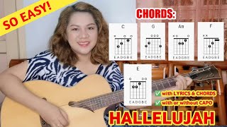 Video thumbnail of "Hallelujah Easy Guitar Tutorial with Lyrics and Chords | No Capo"