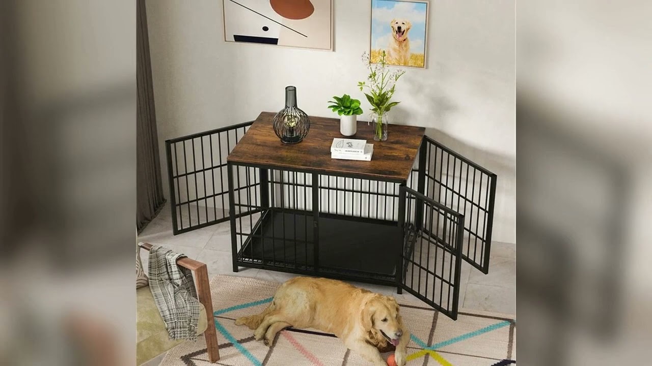 A must-have product! Large Wooden Dog Crate Indoor Furniture Style Elevated Pet Dog Cage Kennel En