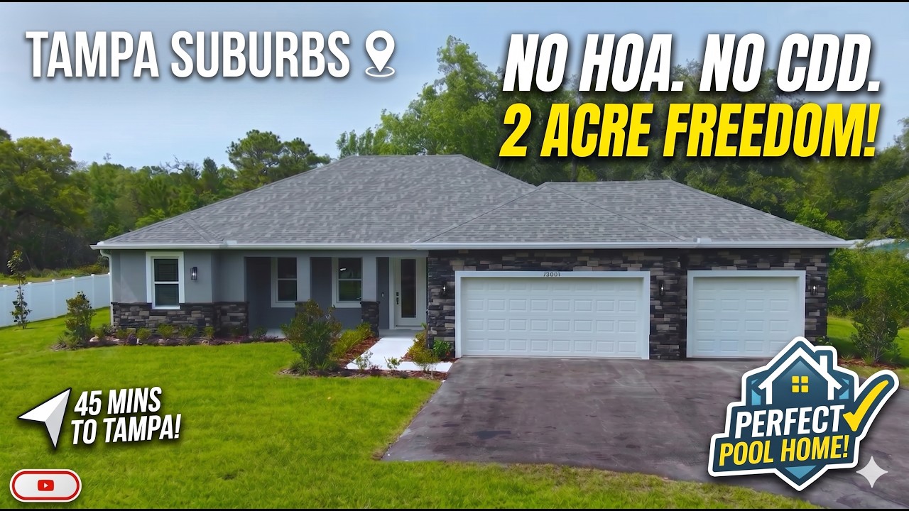 No HOA! NO CDD! + Pool + 2 Acres Near Tampa Bay? See This