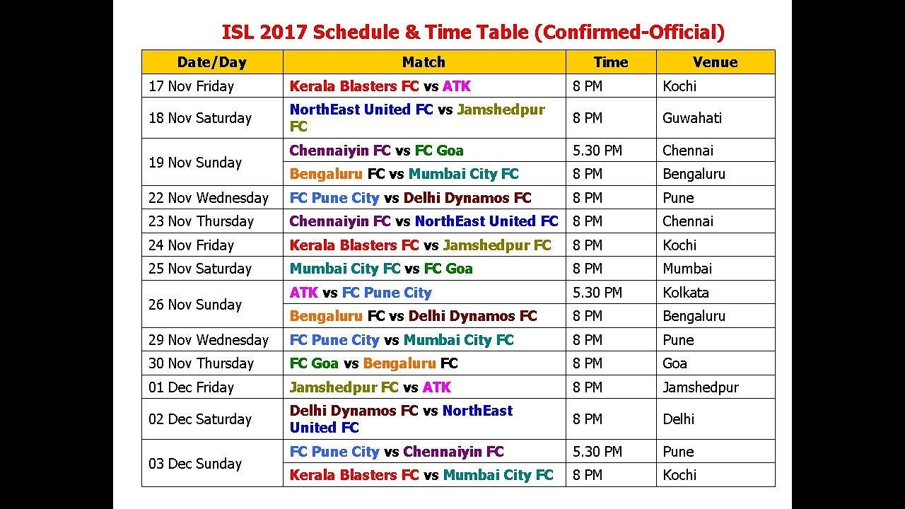Isl 2017 18 Schedule Time Table Official Confirmed Youtube