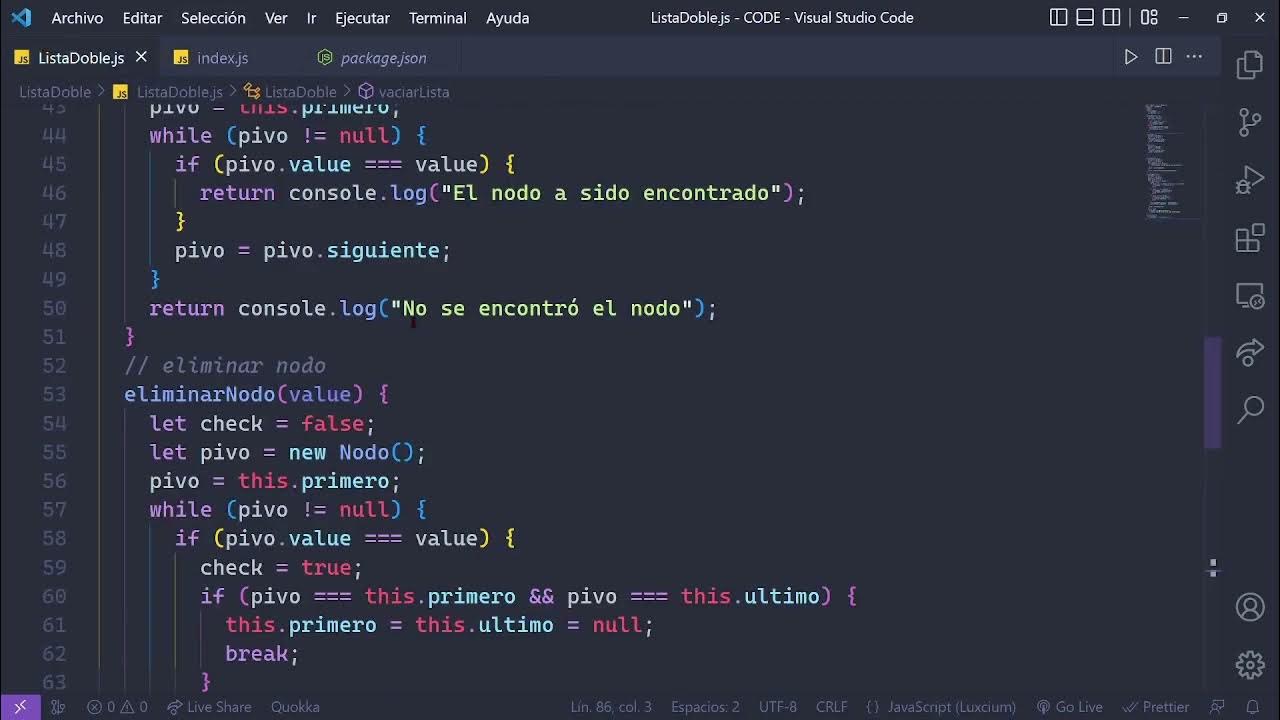 Listas dobles Eliminar nodo y vaciar lista Javascript YouTube