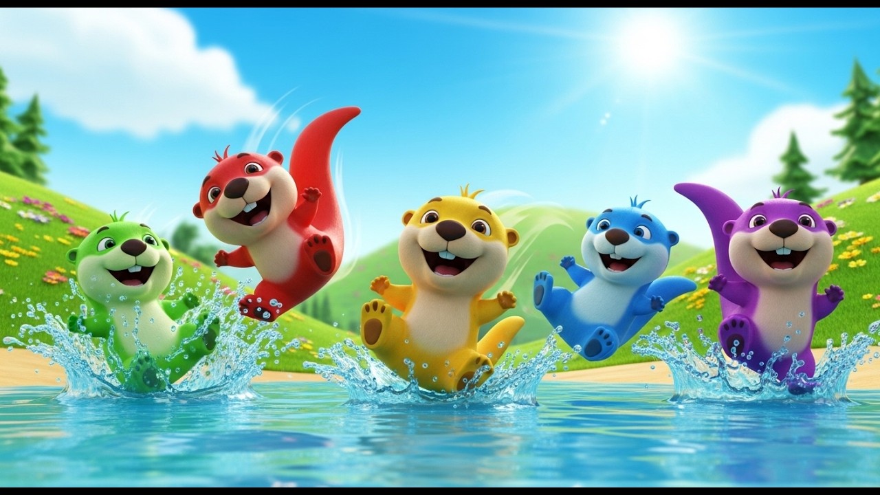 Tobogán tobogán Five Little Otters | Water Park Adventure & Counting Song