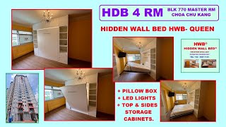 HDB 4 Rm Simple Set HWB-QUEEN + Pillow Box + LED lights + Top &amp; Both Side Storage. HDB.BTO.HWB HUB.