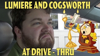 Lumiere and Cogsworth at the Drive Thru