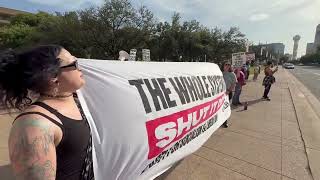 Protestors against ICE gather outside Dallas City Hall Saturday