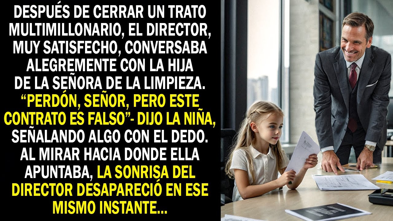 “Perdón, señor, pero este contrato es falso”- dijo la niña, señalando algo con el dedo. Al mirar...
