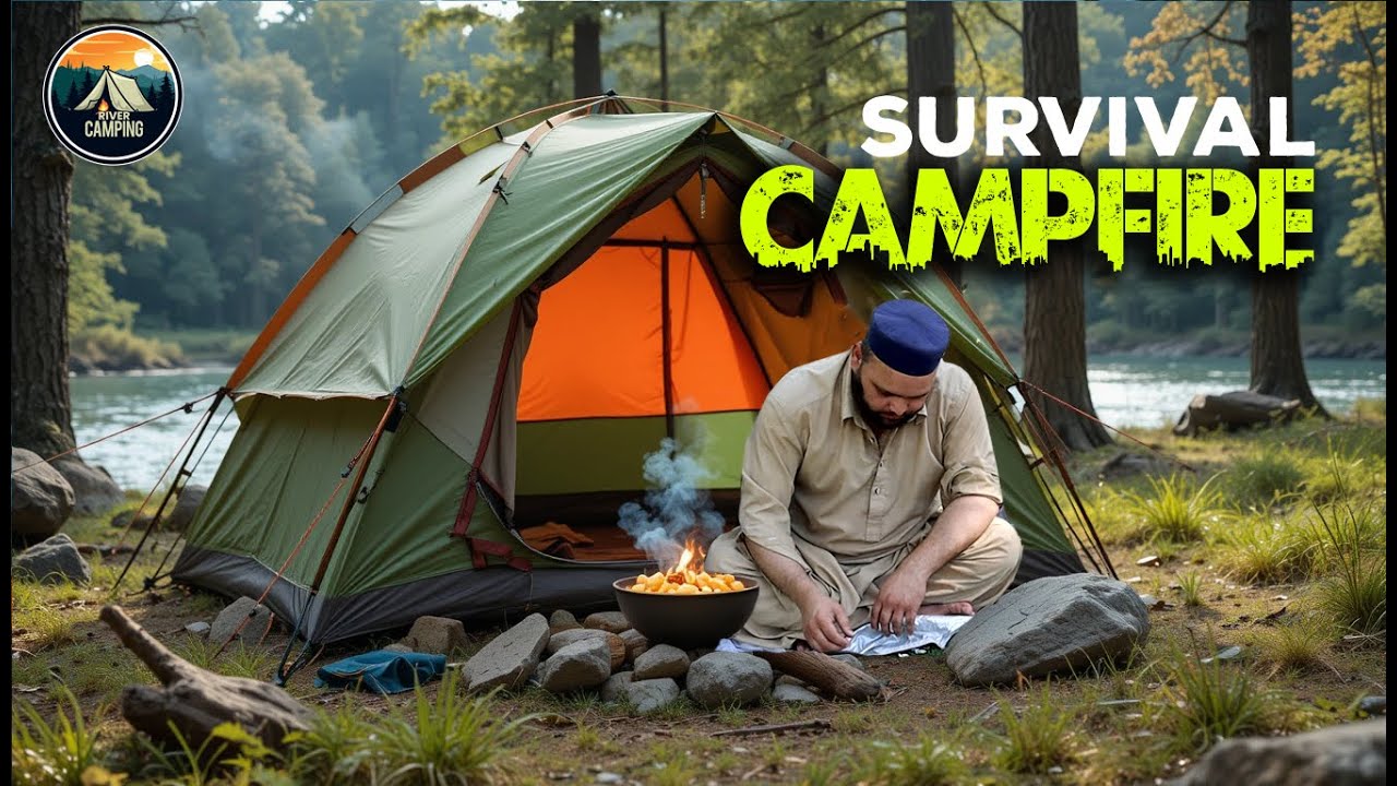 Solo Camping at Riverside | Campfire Cooking & Survival Camping Alone in Nature - River Camping