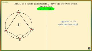 CIRCLE THEOREM PROOF : Opposite Angles of a Cyclic Quadrilateral are Supplementary