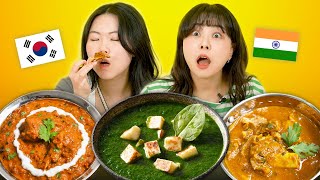 Koreans Try Indian Food For The First Time (Chicken Makhni, Palak Paneer, Mutton Curry) | KATCHUP