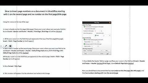 How to insert page numbers in LibreOffice starting with the number 1 on the second page.