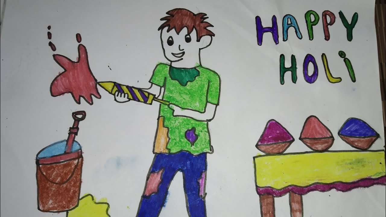 How to draw holi scene happy holi YouTube