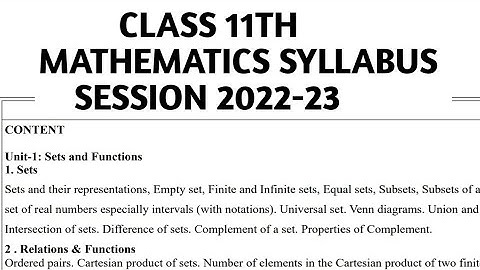 Class 11th MATHS Syllabus | CBSE 2022-23 | With deleted Syllabus | In English medium.