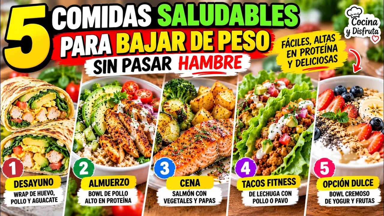 5 Comidas Saludables para Bajar de Peso sin Pasar Hambre | Fáciles, Altas en Proteína y Deliciosas 🥗