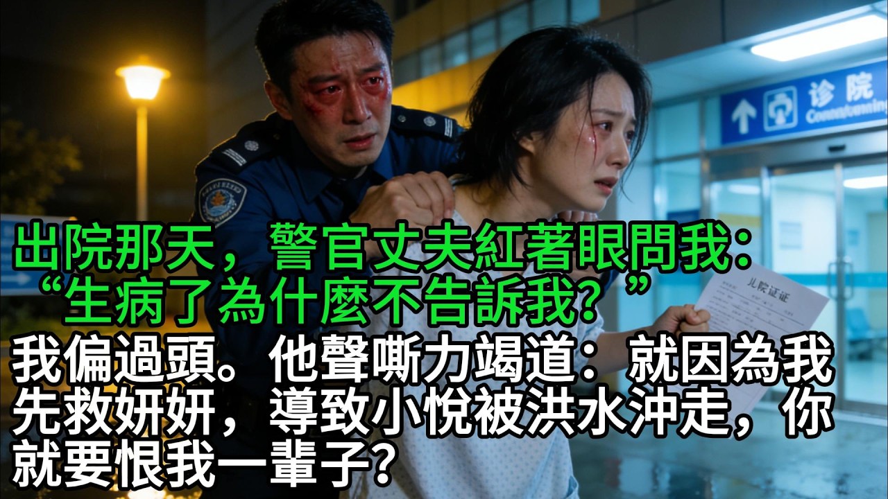 出院那天，警官丈夫紅著眼問我：“生病了為什麼不告訴我？”我偏過頭。他聲嘶力竭道：就因為我先救妍妍，導致小悅被洪水沖走，你就要恨我一輩子？