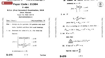 BCA 1ST SEM MATHEMATICS 1ST V 2018 | MJPRU