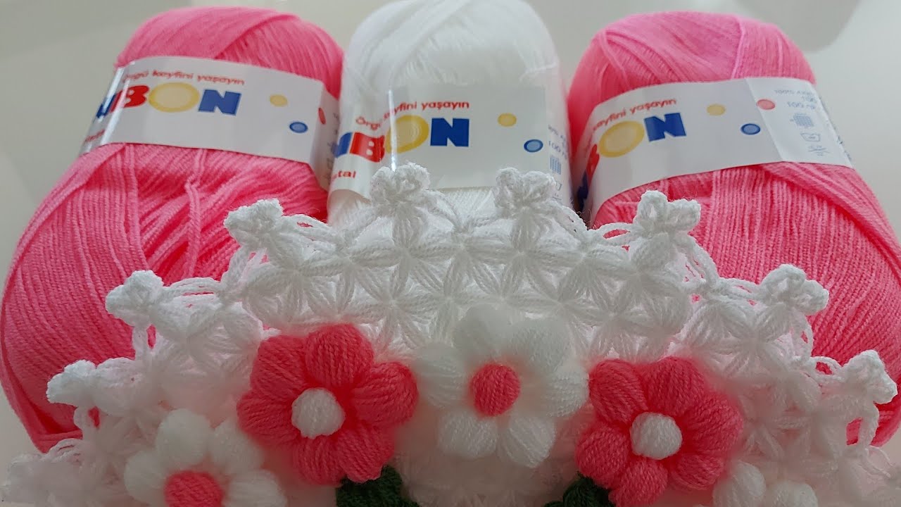 Trend Kolay lif modelleri ~ Puf çiçekli yuvarlak lif yapımı ~ çeyizlik basit takım lif örgü modeli