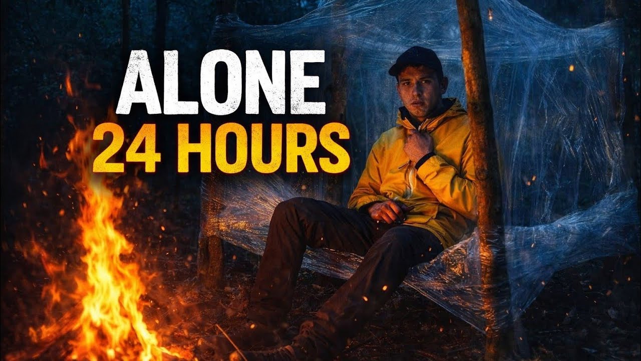 24 Hours Surviving in the Wilderness | Building a Giant Plastic Tree ...