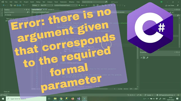 C# Error:  "there is no argument given that corresponds to the required formal parameter"