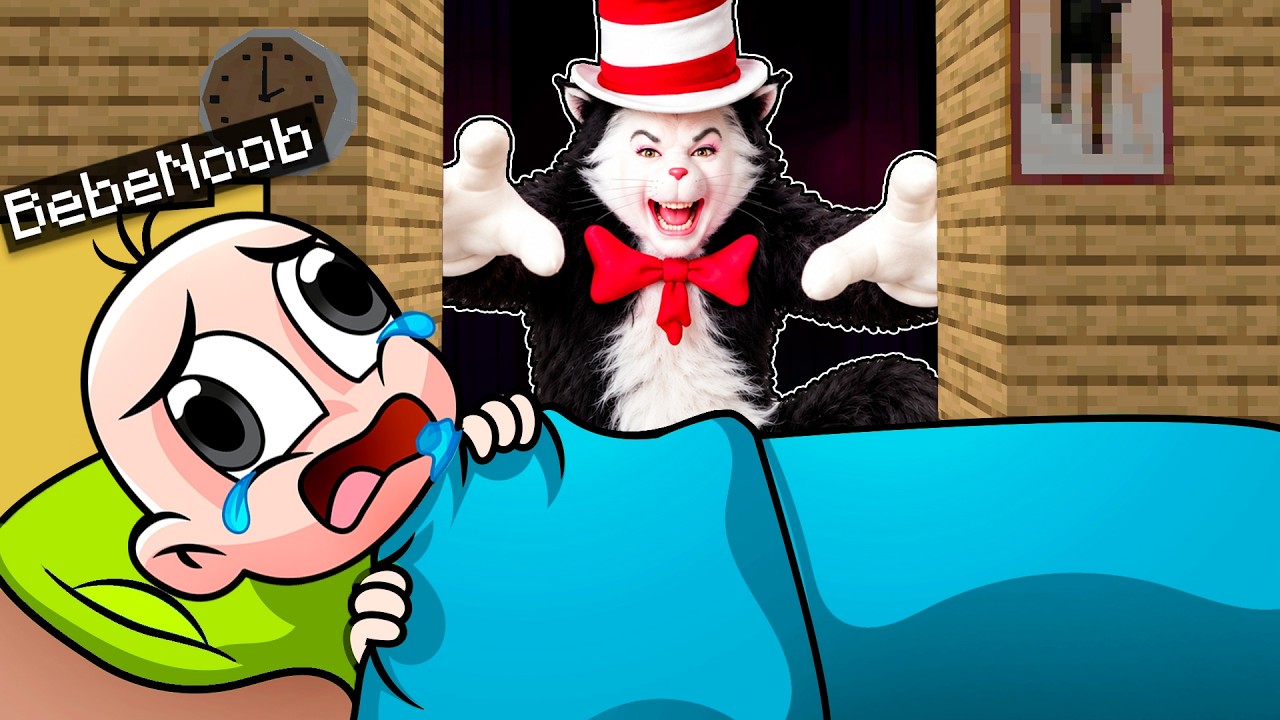 CAT IN THE HAT... ME ESPIA MIENTRAS DUERMO 😱 BEBE NOOB vs GATO CON SOMBRERO en MINECRAFT