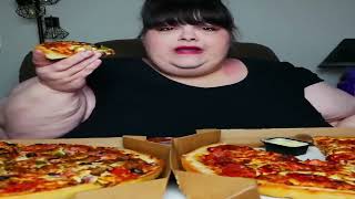 Mrs ssbbw eating Pizza Hut Spicy Pepperoni & Super Supreme.