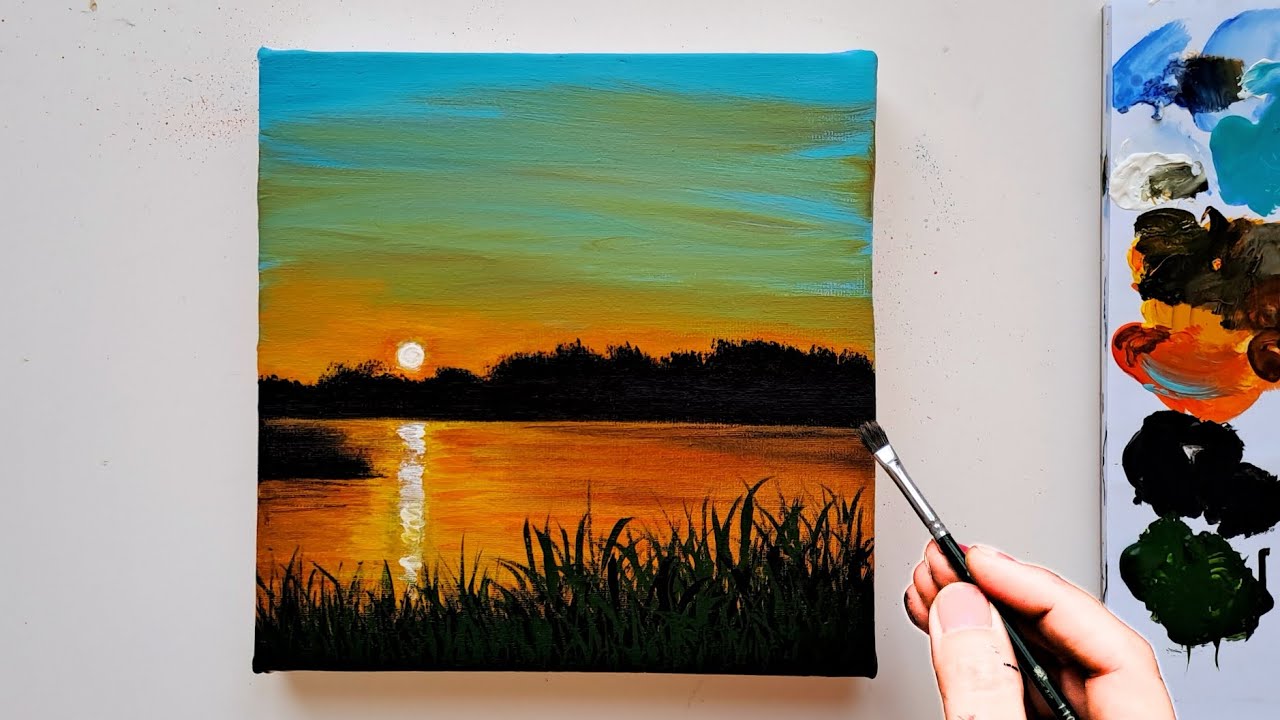 Very easy sunset acrylic painting for beginners | step by step tutorial ...