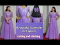 Beautiful lavender gown  cutting and stitching designer gown with hairbow clip net gown making