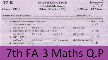 7th class Maths FA 3 Question paper
