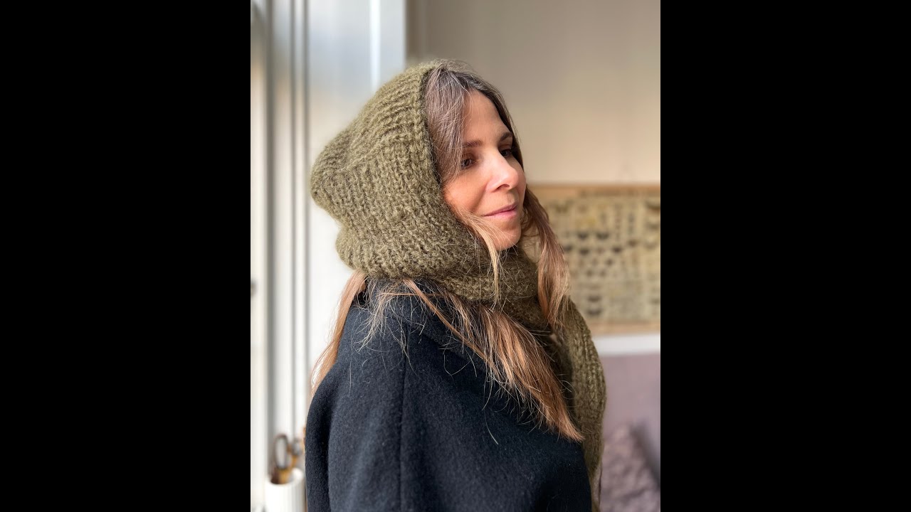 Uva Hoodie Scarf: Increase 1 stitch and set aside 2 stitches for