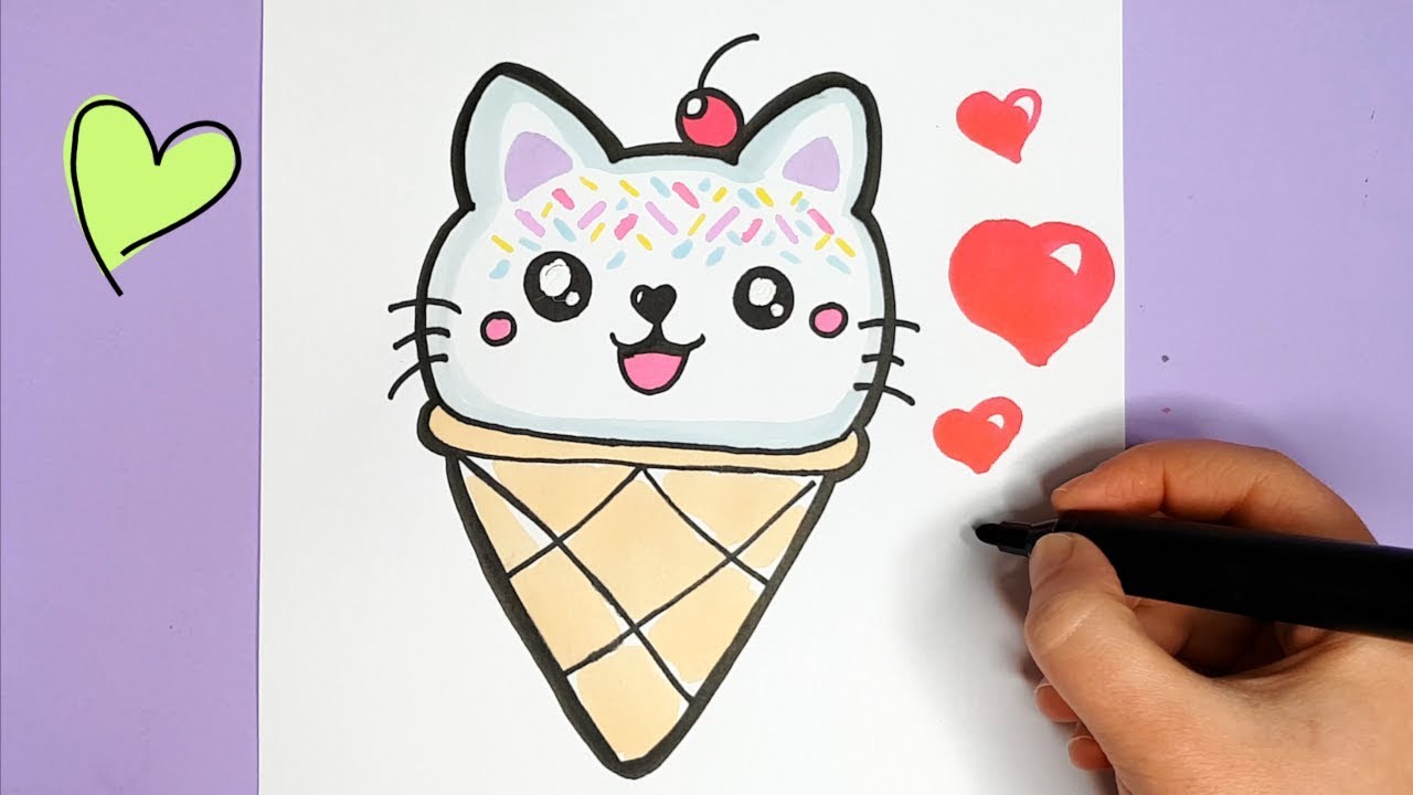 KAWAII KATZE EIS ZEICHNEN UND MALEN - KAWAII BILDER - YouTube