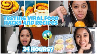 I tried and only ate Viral hacks and recipes for 24 HOURS😱|gopsvlog