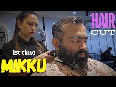 Mikku ASMR - First time she perform Hair cut on male client | FeMALE Indian Barber