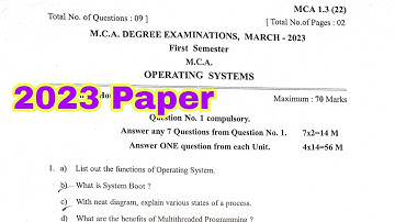 1sem MCA OS Question Paper 2023 || 1st Year 1sem Operating Systems Paper MCA Degree Examinations2023