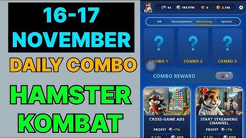 HAMSTER KOMBAT GAMEDEV DAILY COMBO | HAMSTER KOMBAT DAILY COMBO | 16 NOVEMBER HAMSTER DAILY COMBO 