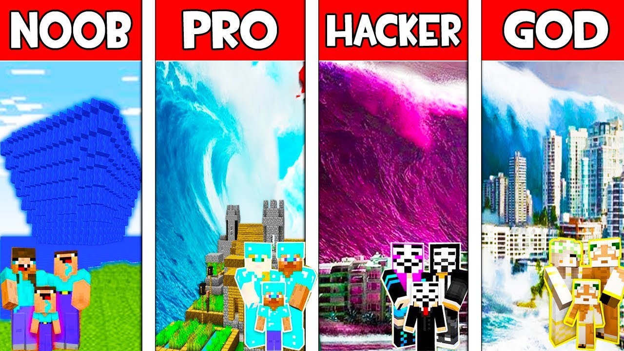 Minecraft FAMILY WATER PARK BUILD CHALLENGE - NOOB vs PRO vs HACKER vs GOD / Animation