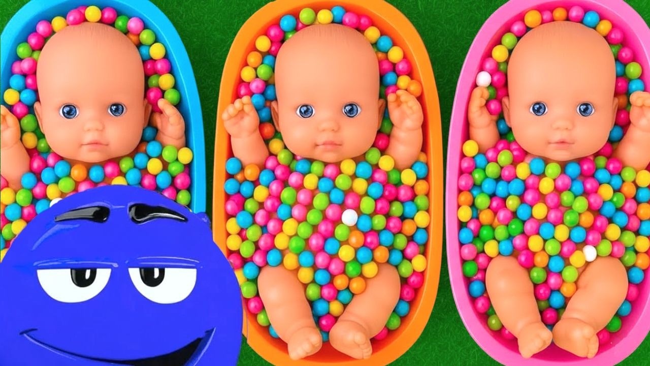 4 Minutes Satisfying with Full of 3 Rainbow BathTubs Candy with M&M's & Magic Slime Cutting Video 9