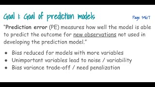 Prediction model, discrimination, calibration, overfitting, validation, model selection (Goal 1)