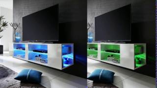 Neomi LCD TV Stand In White High Gloss Fronts With LED Light Neomi LCD TV Stand In White High Gloss Fronts With 8 Open Compartment And 4 Glass Shelf With LED Lighting #